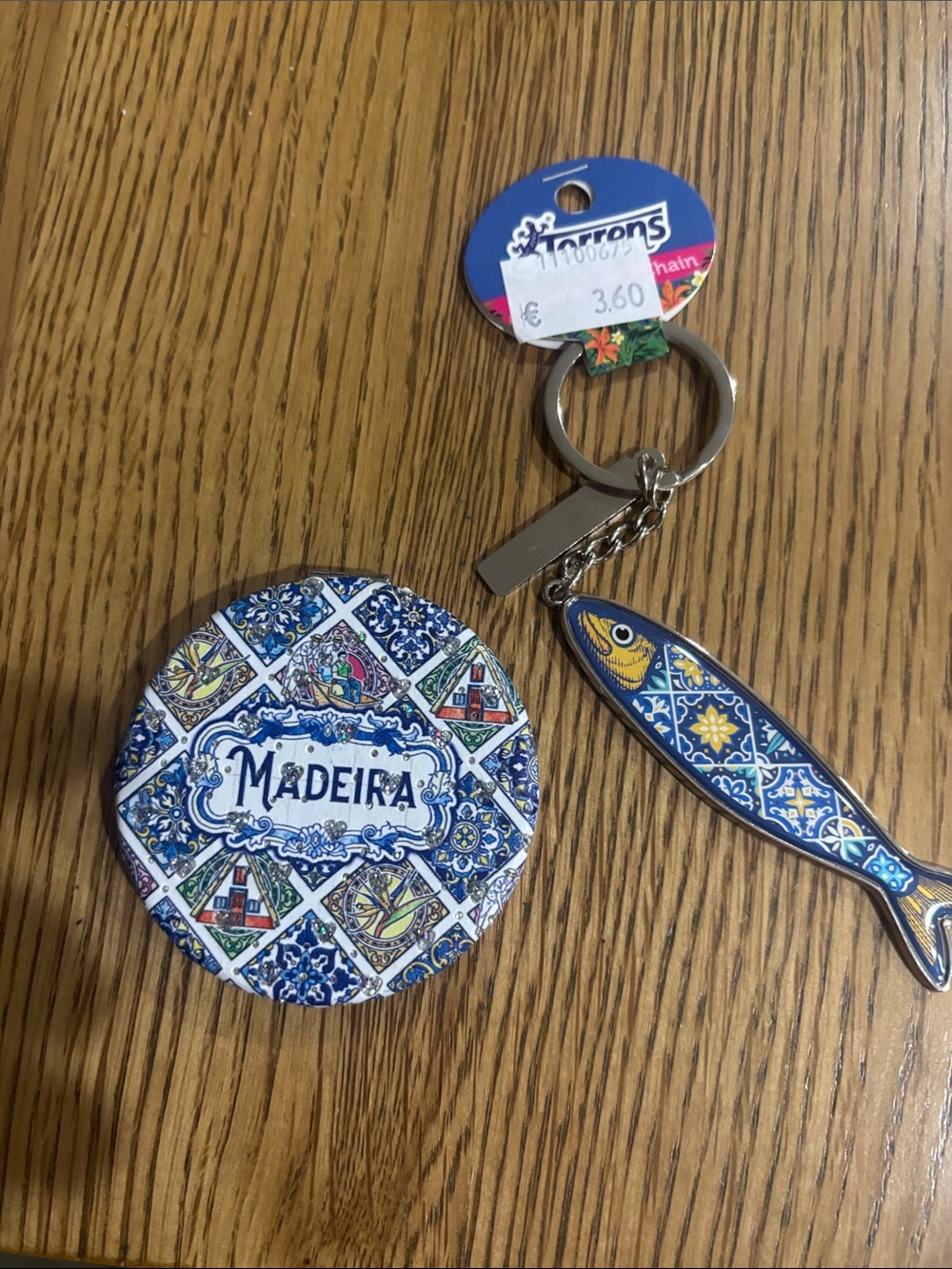 Madeira Blue Ceramic Tile Pattern mirror  and Fish Keychain